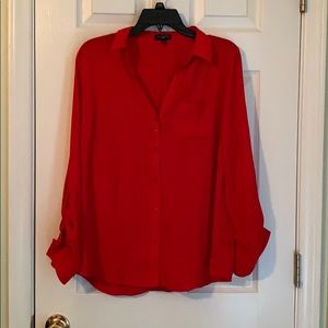 Red button down top from The Limited
